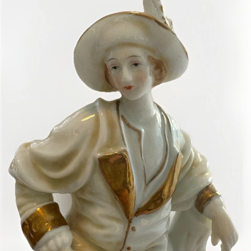 Antique Couple Figurines Victorian Courting Hand Painted & SIGNED Gold & Blue - Picture 7 of 13